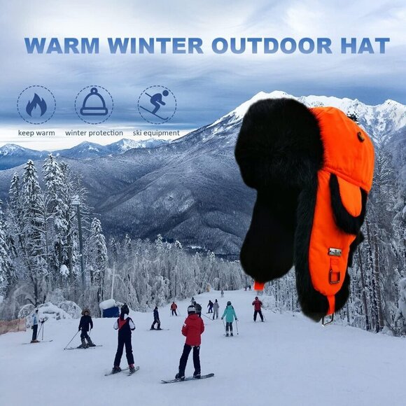 ⭐Unisex Black PU Black Leather Trapper Hat with Faux Fur Lining Warm Aviator Hat - Picture 3 of 7